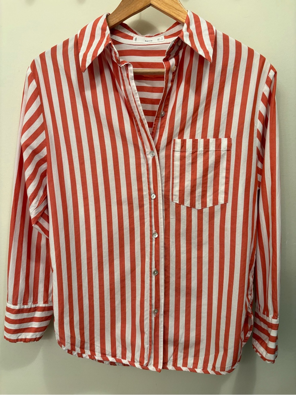 Mango 100% Cotton Orange & White Striped Oversized Shirt Size 2